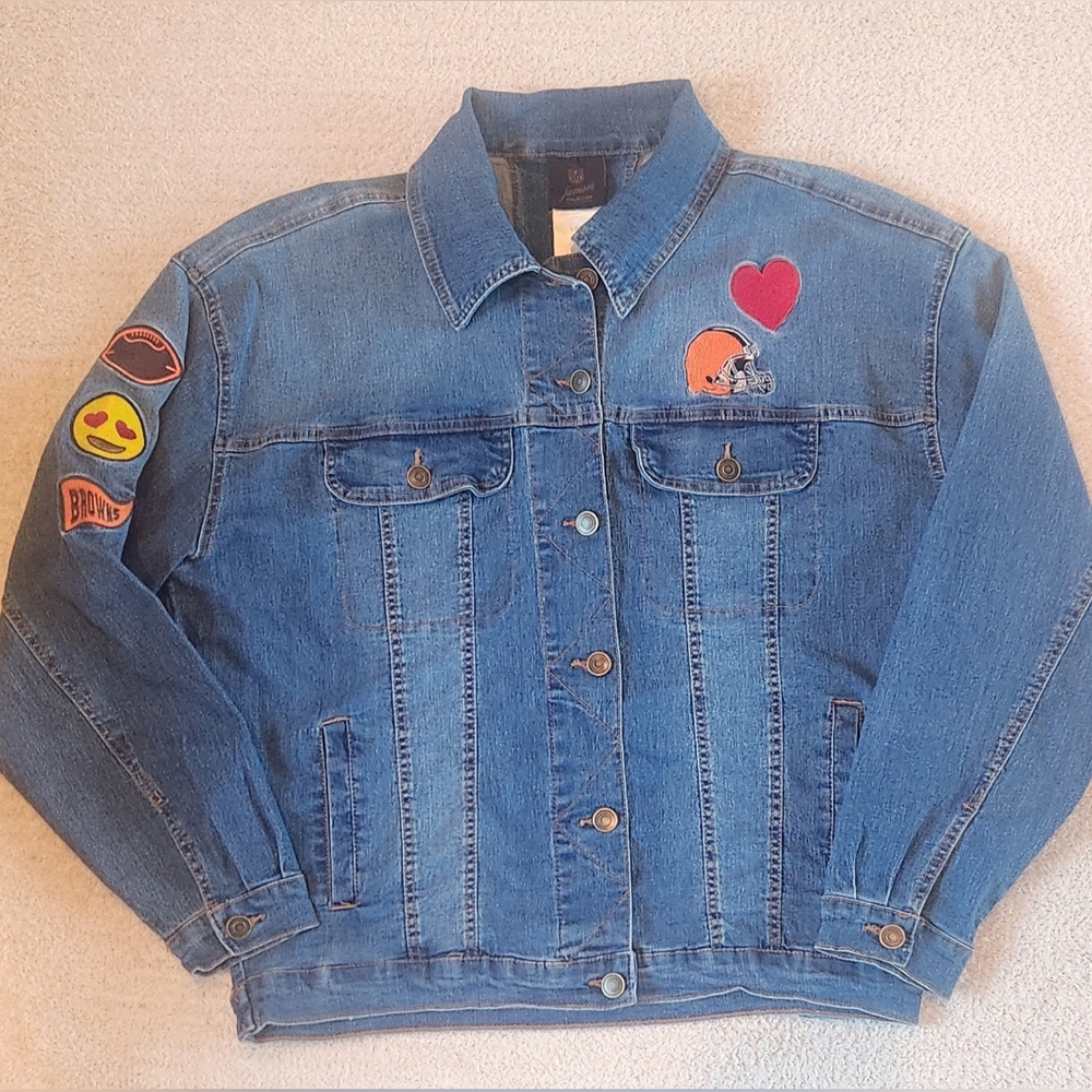 NFL Juniors Collection Cleveland Browns Denim Jack W/patches Sz. Large
